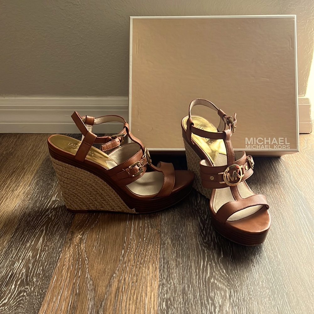 Michael Kors, wedge sandals with gold hardware size 9 1/2